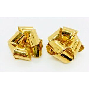 Vintage CHRISTIAN DIOR Gold Tone Bow Ribbon Clip On Earrings